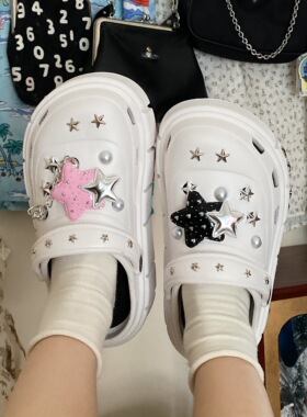 甜桃泡泡 y2k洞洞鞋女款外穿夏季厚底凉鞋增高防滑包头黑色拖鞋