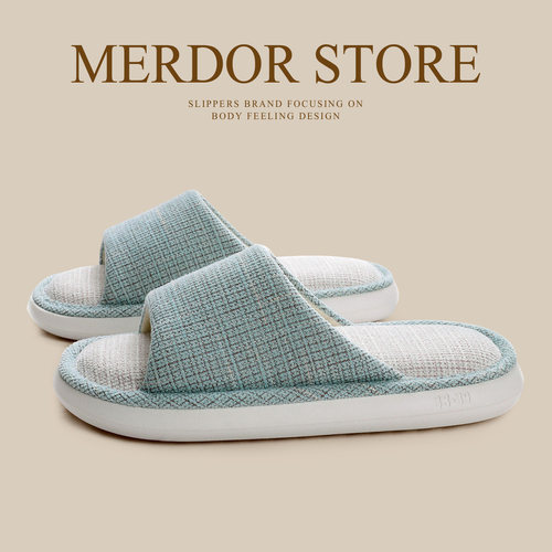 厚底亚麻拖鞋女夏季室内家居吸汗防滑四季情侣家用地板棉麻拖鞋男