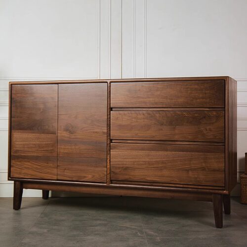 腾喆黑胡桃木餐边柜靠墙茶水柜子