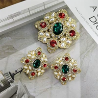 Красная зеленая инкрустация камня, ретро брошь, серьги, золотая булавка