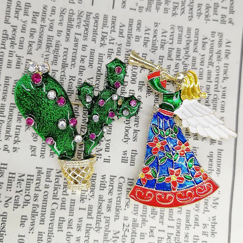 光辉饰界欧美日韩精美滴釉仿真仙人掌吹号角的天使美女胸针花别针