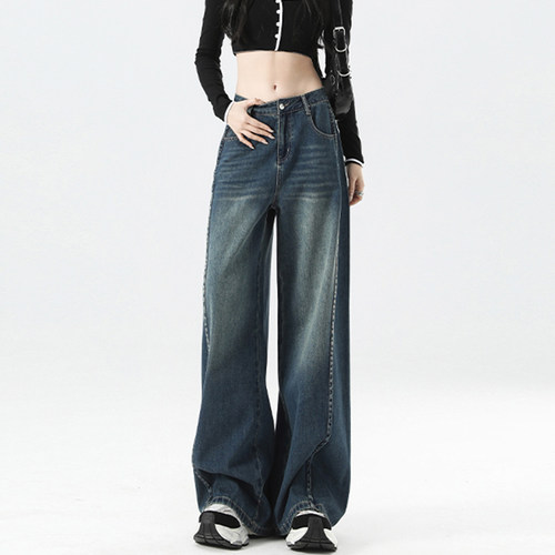 美式复古宽松阔腿牛仔裤