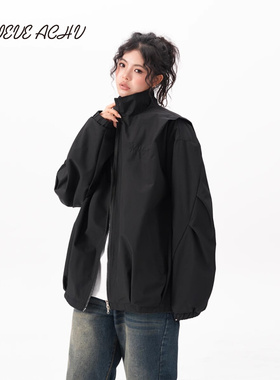 ACHIEVE ACHV机能风夹克女2025新款潮牌宽松刺绣情侣冲锋衣外套