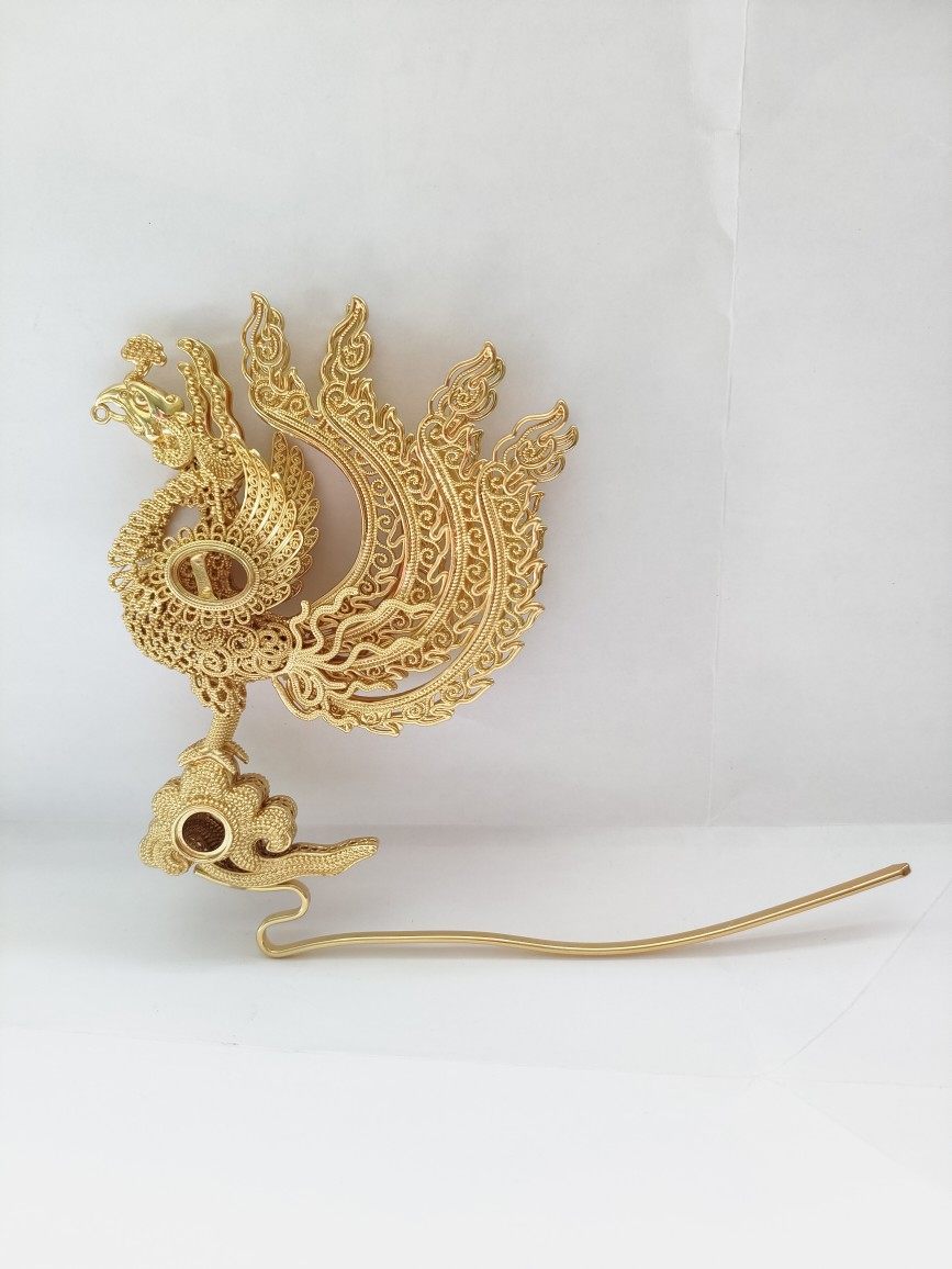 古风明代凤冠凤簪挑牌花丝工艺立体缕空纹饰全铜镀金雅诗原创狄髻