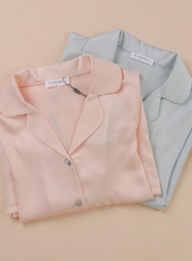 梧桐本色睡裙女夏季薄款短袖仿真丝绸衬衫性感睡衣裙WJ23171