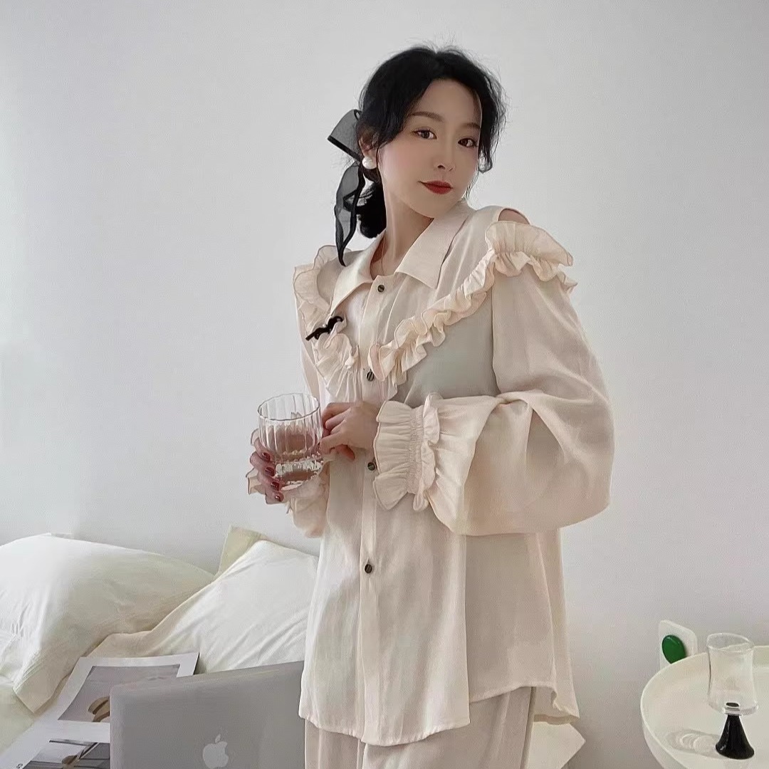 特价清仓-维安花MI睡衣春秋款长袖套装轻薄丝滑优可丝甜美家居服