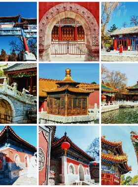 中国传统中式亭子屋檐雕花斗拱门窗古镇古建筑复古角楼PS图片素材