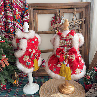 MZ宠物服饰情侣装马甲裙子猫咪狗狗过年唐装加绒喜庆过年猫衣公狗