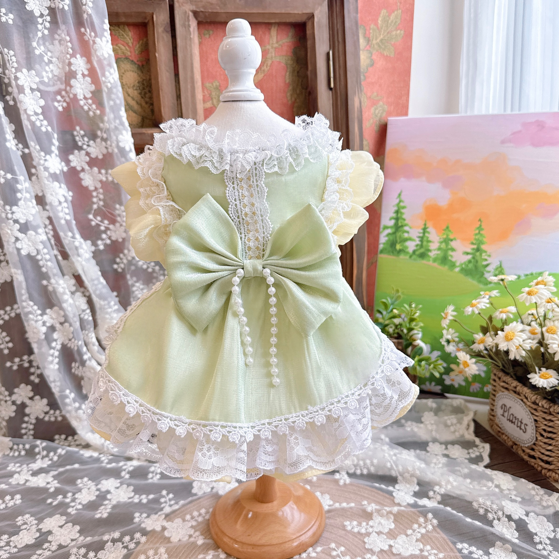 MZ原创*宠物衣服春夏装薄荷绿蝴蝶结礼服裙*小型犬泰迪猫咪狗狗衣