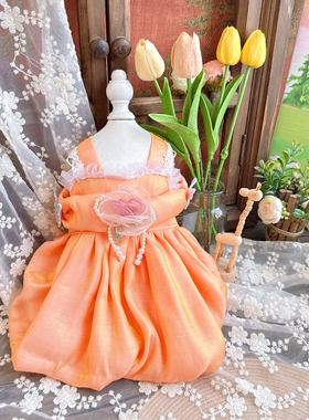 MZ原创*宠物衣服春夏轻薄款镭射橙色裙*洛丽塔小型犬泰迪猫咪狗狗