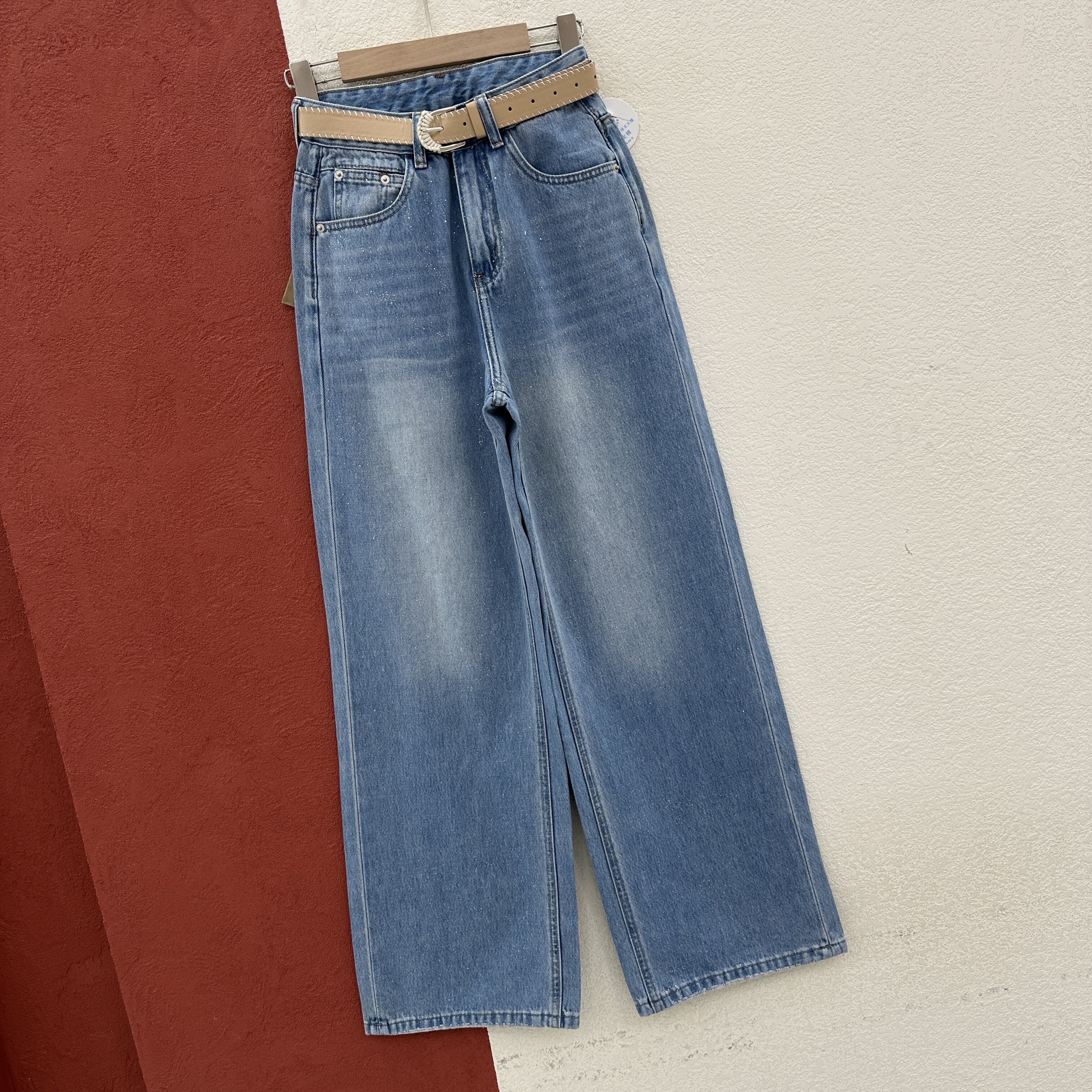 2026春款baoxiniu爆犀牛26091牛仔裤女显瘦细闪阔腿裤窄版直筒裤