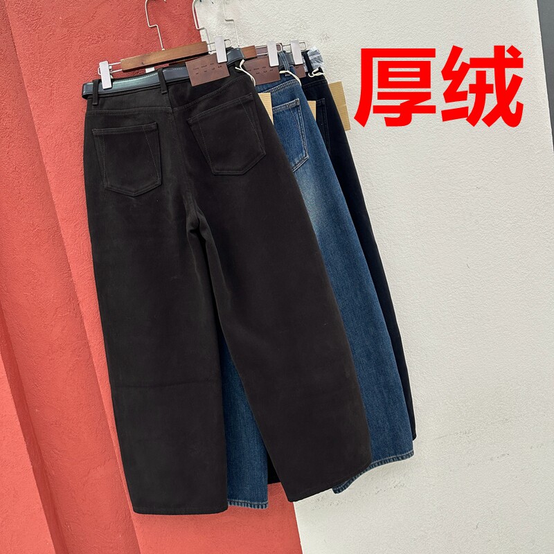秋冬欧货JEANS红提子19501 19504牛仔裤女复合厚绒皮标刺绣弯刀裤