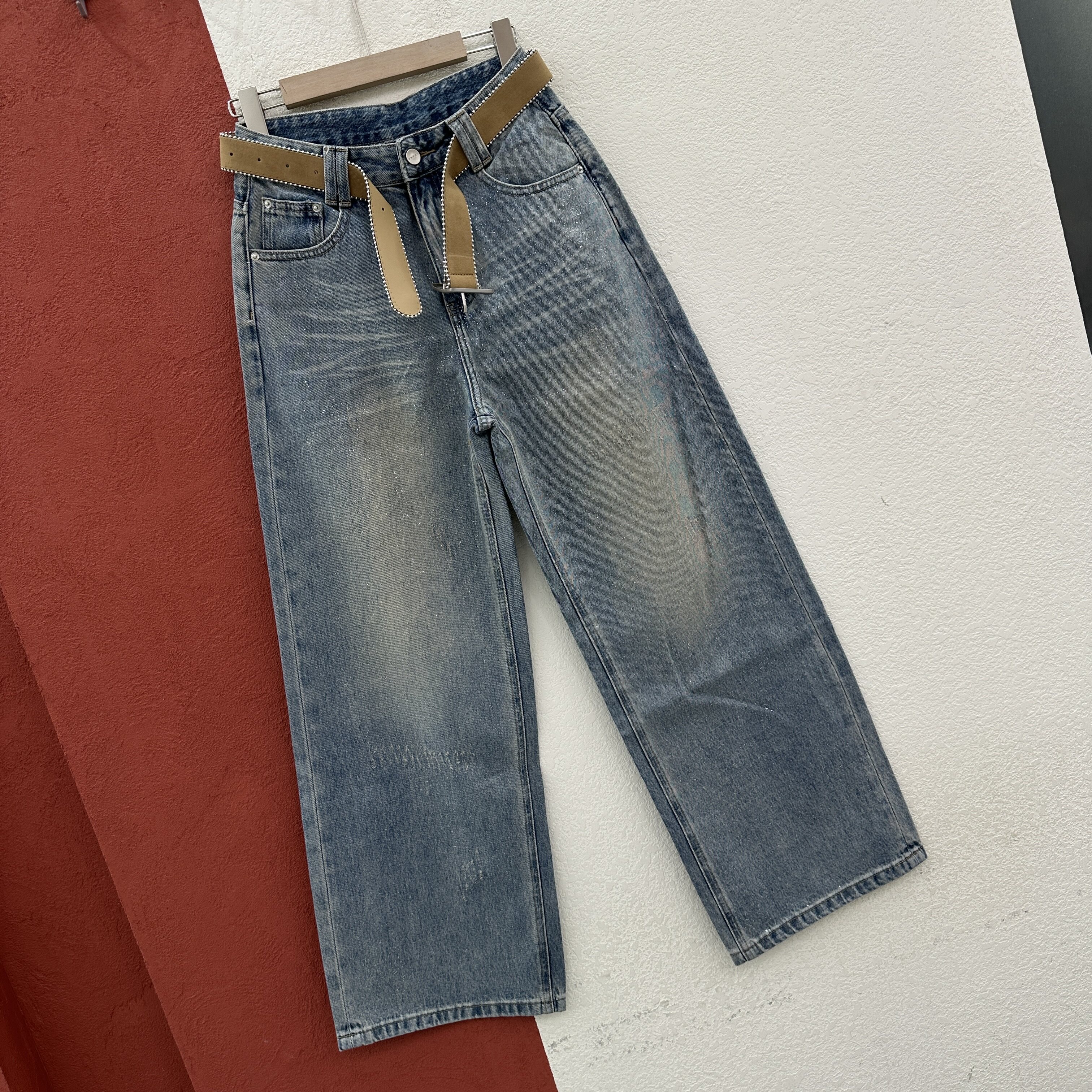 2026春款Q FASHION JEANS酷希莱61265牛仔裤女金粉细闪窄版直筒裤
