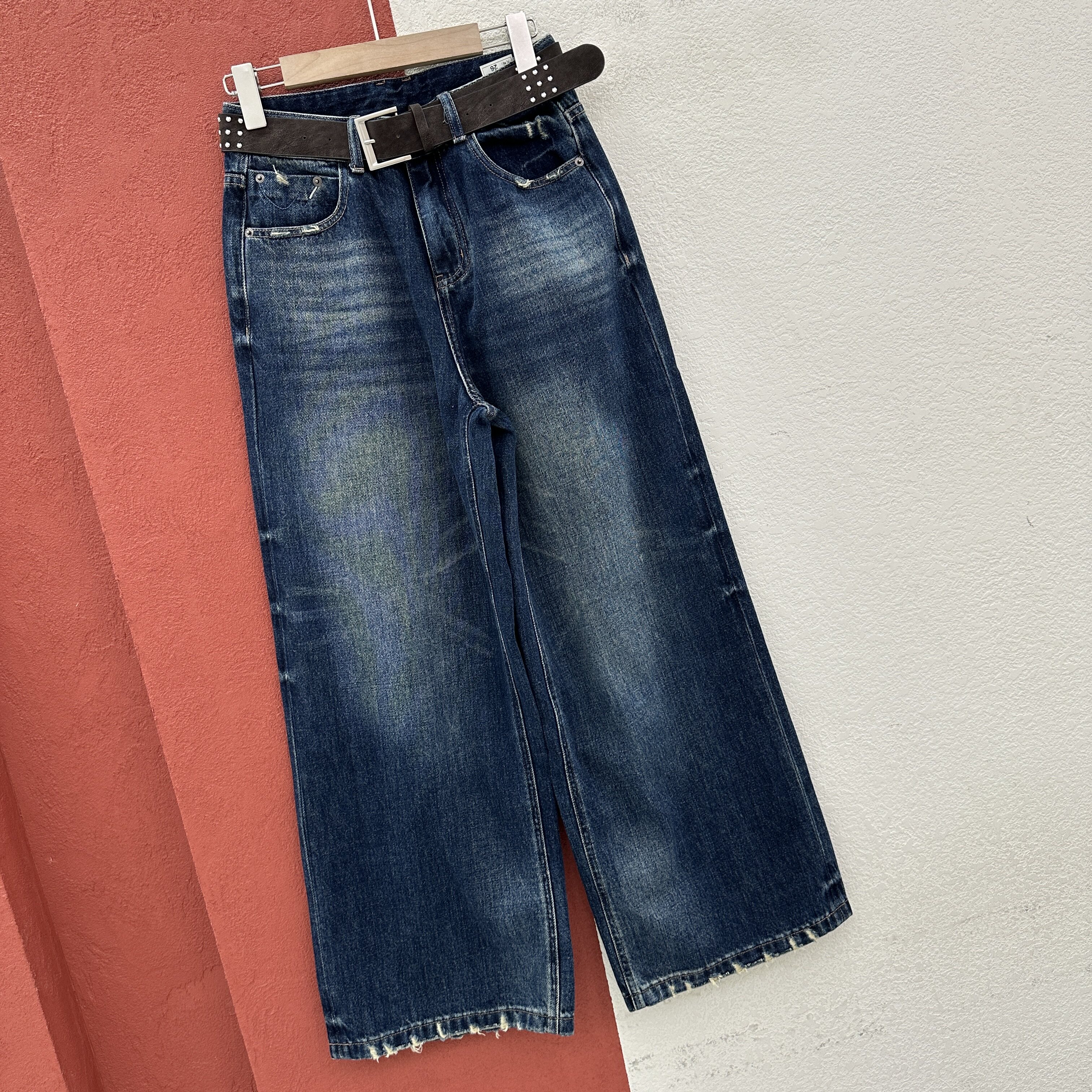 2026秋款N FASHION JEANS韩酷莱5512牛仔裤女磨破直筒阔腿拖地裤