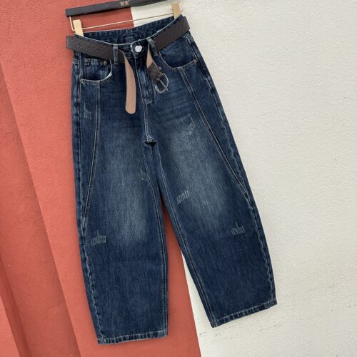 2026秋款N FASHION JEANS采丫9084牛仔裤女高腰压线抓痕弯刀长裤