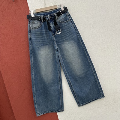 2026春款JEANS酷希莱9577牛仔裤女高腰宽松阔腿裤九分直筒裤长裤