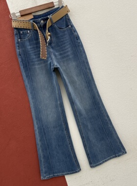 2026春款HYFS JEANS红提子66039牛仔裤女高腰弹力修身喇叭微喇裤