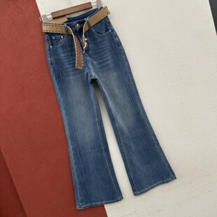 2026春款HYFS JEANS红提子66039牛仔裤女高腰弹力修身喇叭微喇裤