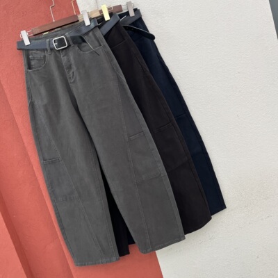 JEANS倩小妞 佑度18835牛仔裤女高腰显瘦弯刀裤宽松垂感拖地裤潮