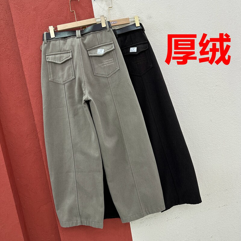 秋冬欧货JEANS倩小妞21515牛仔裤女厚绒压线刺绣字母弯刀裤镰刀裤