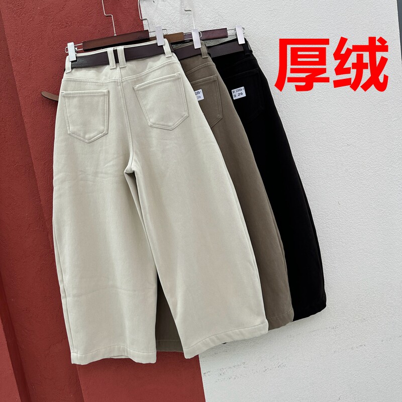 冬季FASHION JEANS金蚂蚁26906牛仔裤女厚绒弹力九分弯刀裤筒裤子