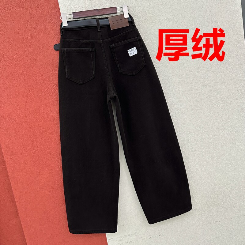 冬季JEANS金蚂蚁26909牛仔裤女厚绒弹力皮标弯刀长裤欧货镰刀裤