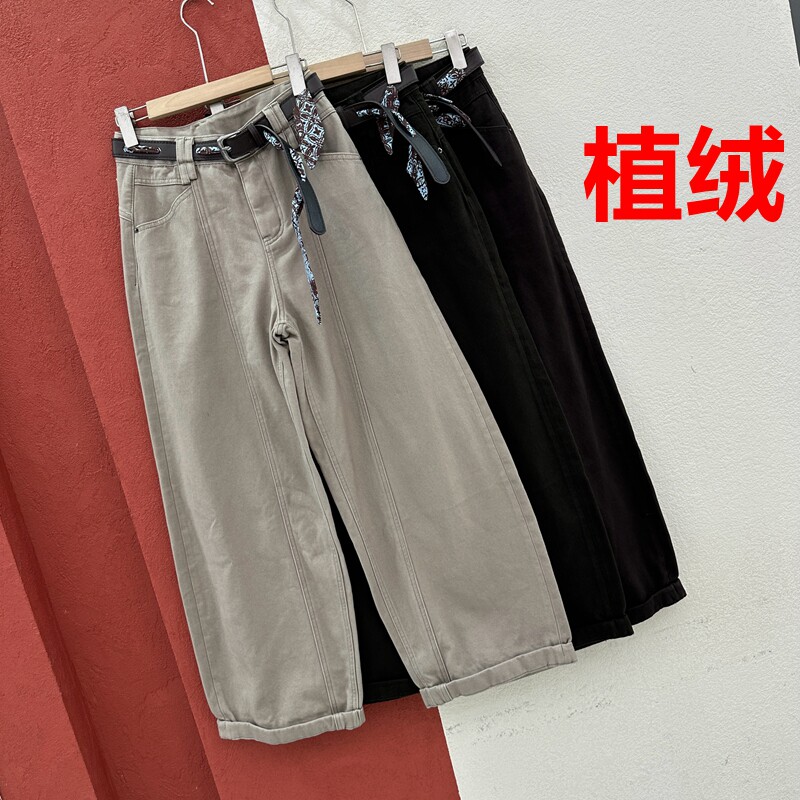 秋冬欧货正品CC JEANS26106牛仔裤女植绒弯刀裤加绒压线卷边长裤