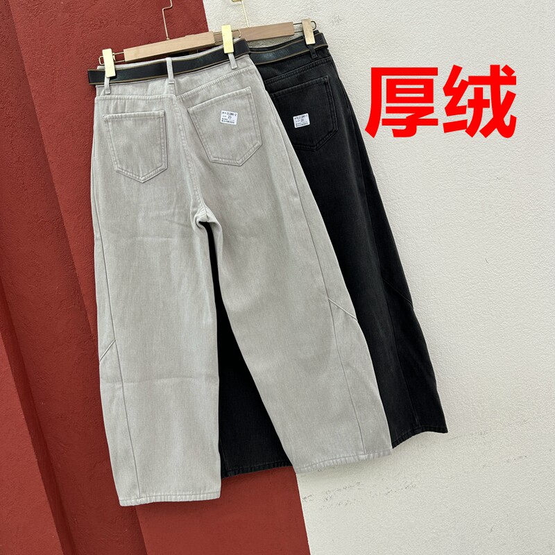 秋冬欧货JEANS倩小妞21280牛仔裤女复合厚绒压线弯刀裤香蕉裤长裤