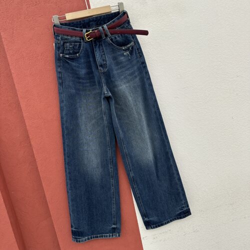 2026秋款FASHION JEANS壹流壹8245牛仔女高腰猫须磨破窄版直筒裤