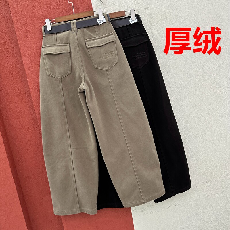 冬季JEANS金蚂蚁26932牛仔裤女复合厚绒压线刺绣字母弯刀裤拖地裤