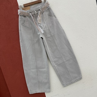 春款HYFS JEANS红提子66067牛仔裤女高腰宽松拖地裤弯刀裤香蕉裤