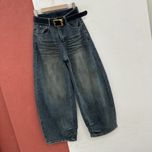 2026秋款JEANS欧货58696牛仔裤女复古猫须窄版弯刀裤皮标阔腿裤
