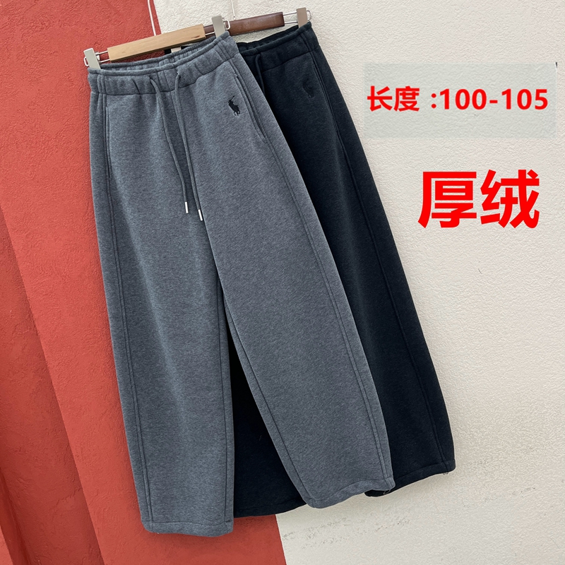 冬季欧洲站女士宝宝绒休闲裤松紧腰系带加绒加厚弯刀裤小马刺卫裤