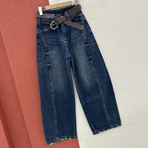 2026秋款YAK JEANS阿里莎莎87890弯刀牛仔裤女高腰磨破猫须拖地裤