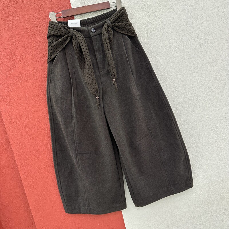 2026秋冬欧货JEANS正品20238呢料裤女压线松紧屁帘阔腿八分弯刀裤