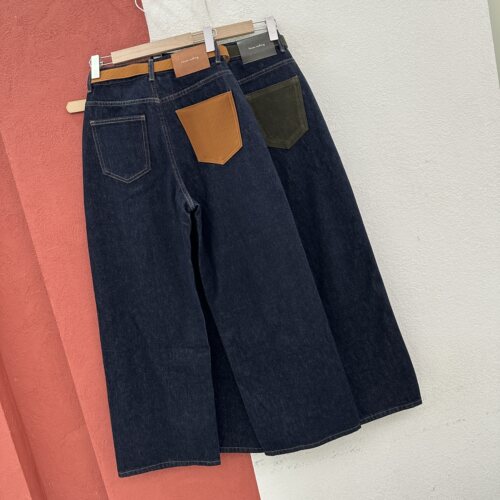 2026秋款JEANS欧货28761牛仔裤女撞色口袋拼皮窄版直筒阔腿拖地裤