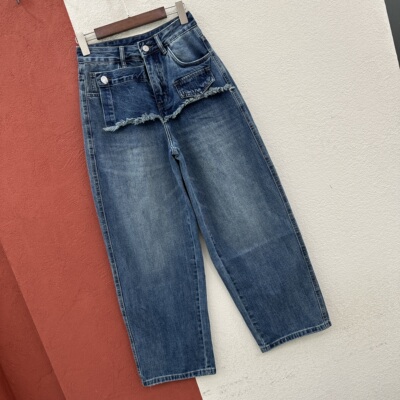 2026春款JEANS金蚂蚁2642牛仔裤女高腰宽松毛边裤帘弯刀裤长裤子