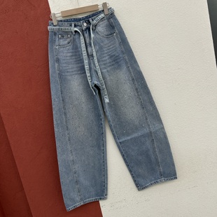 春款FASHION JEANS酷希莱61259牛仔裤女浅蓝色高腰烫钻弯刀裤长裤