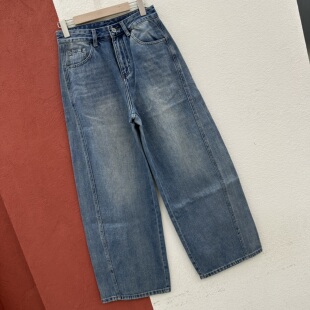 YAK JEANS阿里莎莎87533牛仔裤女蓝色高腰细闪亮钻弯刀裤镰刀长裤