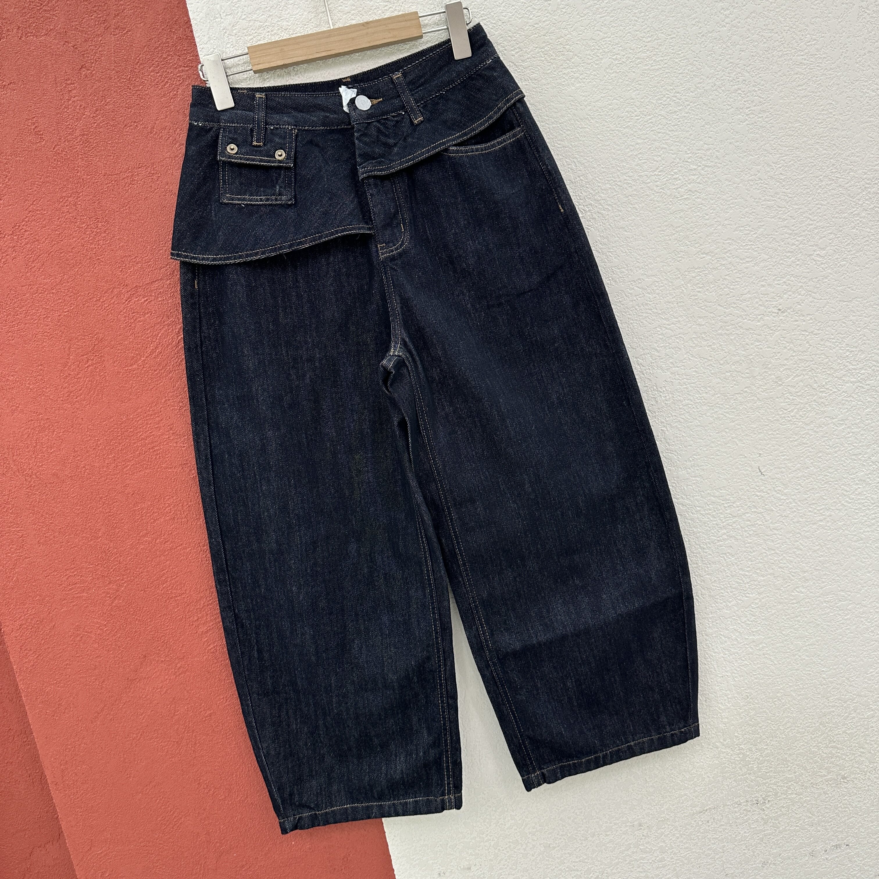 2026秋款FASHION JEANS韩酷莱5607牛仔裤女丹宁假二件屁帘弯刀裤