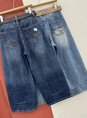 2026春夏欧货JEANS 58383弯刀裤磨破刺绣显瘦九分弯刀牛仔裤女裤