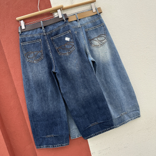 2026春夏欧货JEANS 58383弯刀裤磨破刺绣显瘦九分弯刀牛仔裤女裤