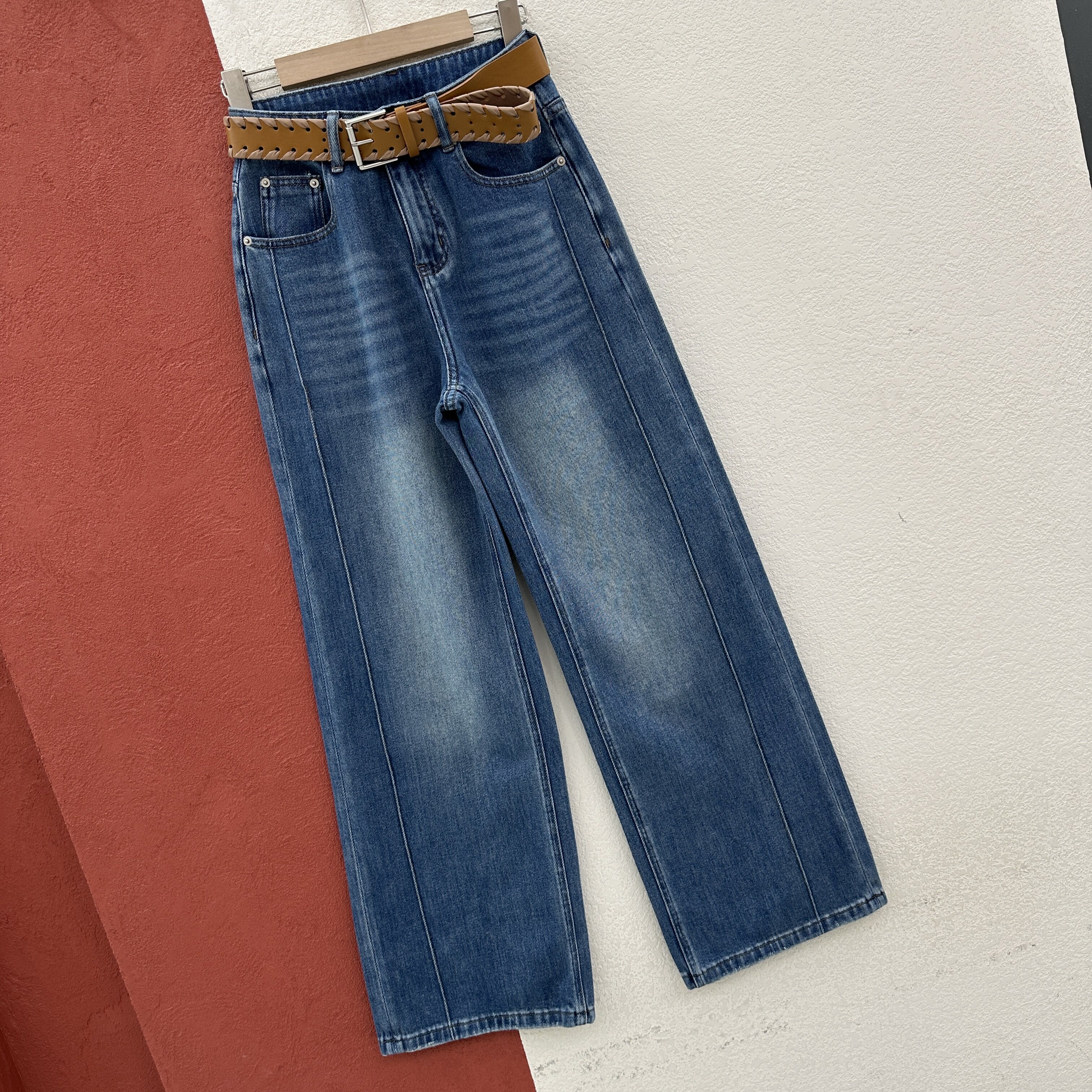 2026春款JEANS韩酷莱66279牛仔裤女高腰显瘦直筒裤压线垂感拖地裤