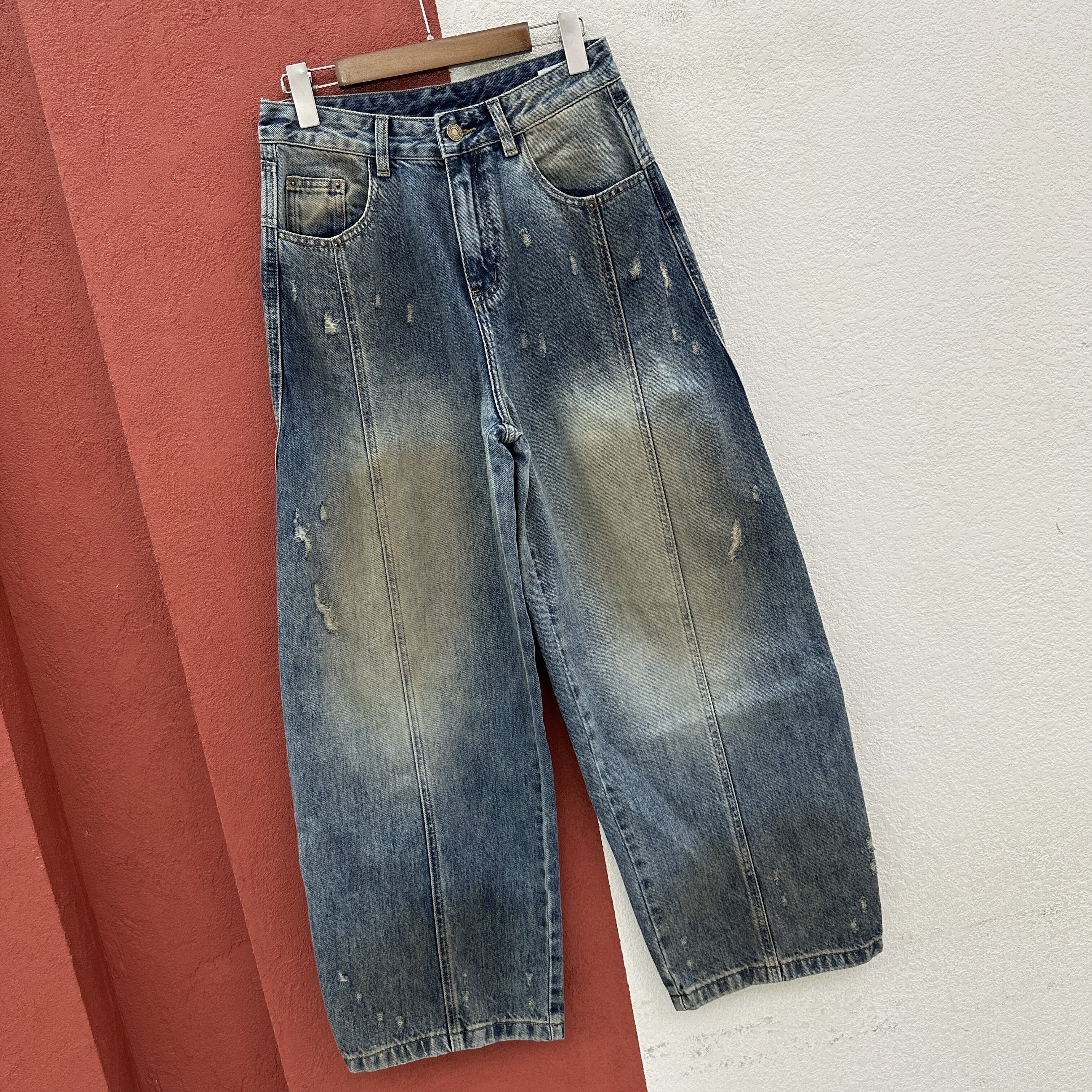 2026秋款JEANS酷希莱牛仔裤女高腰弯刀裤磨破渐变色脏脏筷子裤