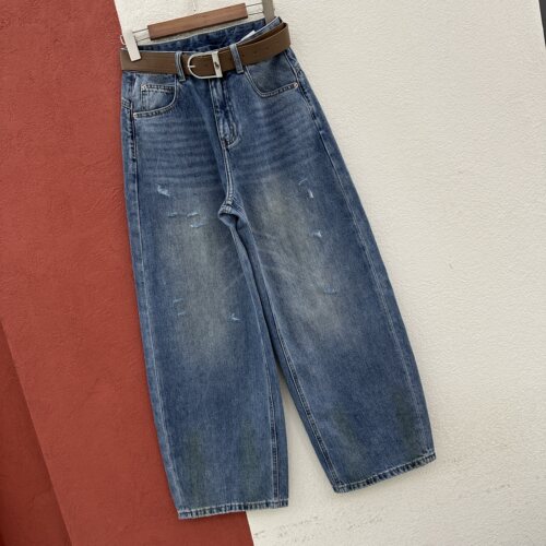 2026春夏欧货JEANS酷希莱61325牛仔裤女高腰破洞弯刀裤拖地镰刀裤