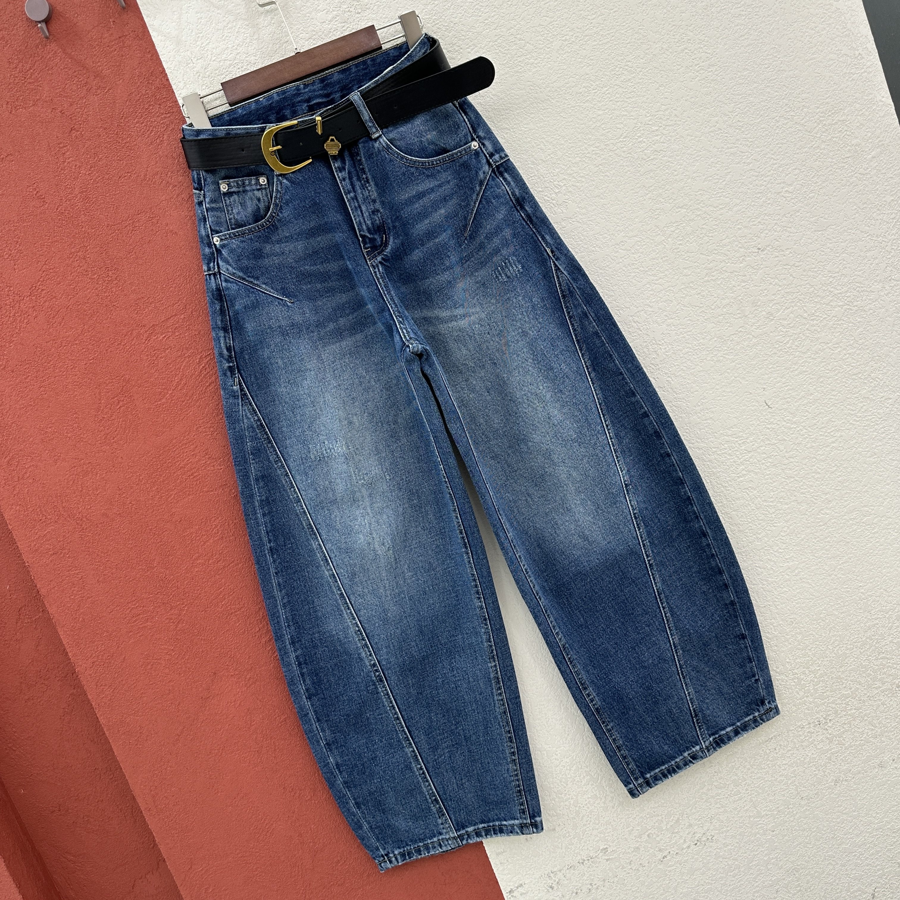 2026春款JEANS金蚂蚁2628牛仔裤女高腰显瘦弯刀裤压线缩脚香蕉裤