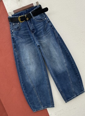 2026春款JEANS金蚂蚁2628牛仔裤女高腰显瘦弯刀裤压线缩脚香蕉裤
