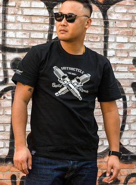 active region中国台湾AR机车t恤复古高街百搭半袖男女纯棉1003