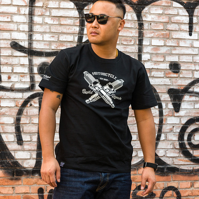 active region中国台湾AR机车t恤复古高街百搭半袖男女纯棉1003