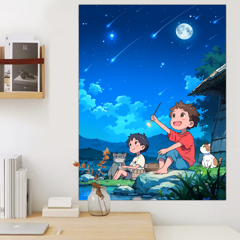 童年的夏天儿童插画竖版背景布ins挂布卧室出租屋玄关装饰diy墙布图片
